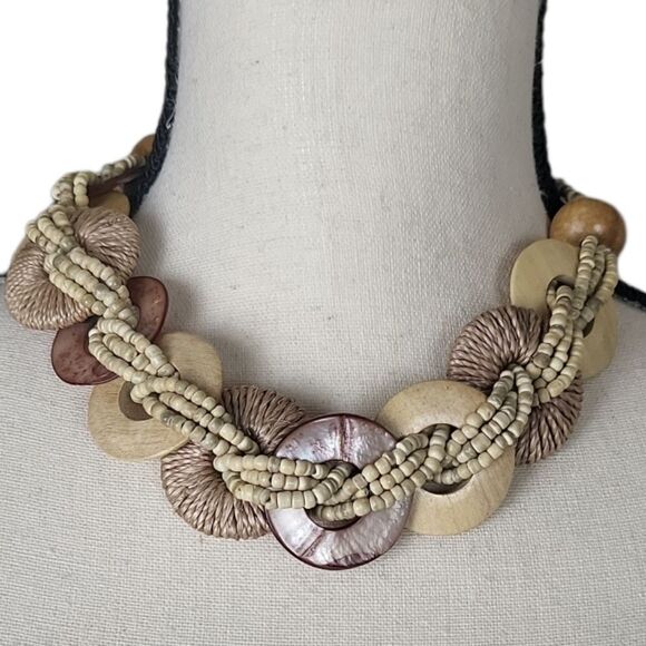 BOHO Wooden Seed Bead & Disc Necklace - Picture 2 of 4